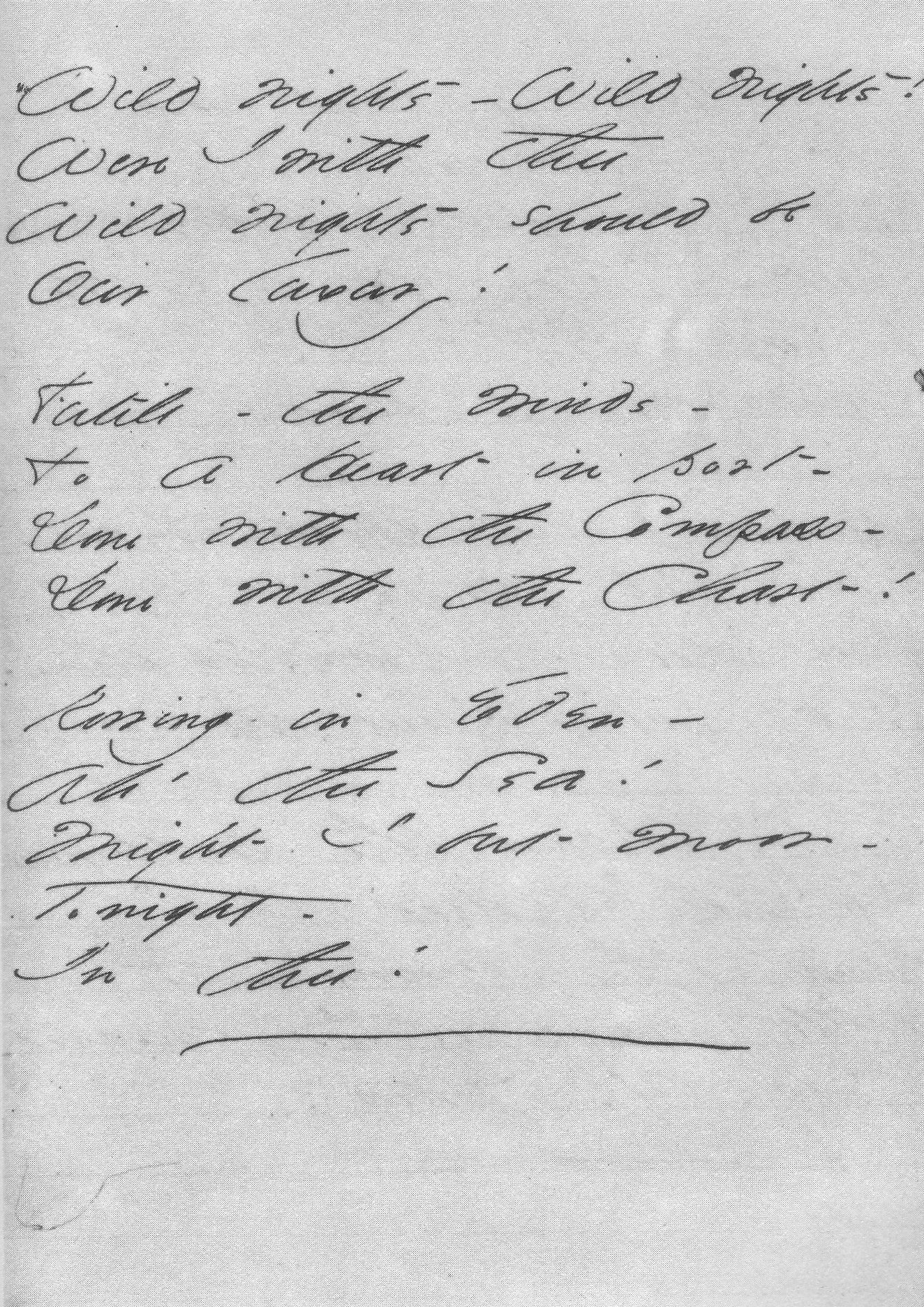 Emily Dickinson, 'Wild Nights — Wild Nights!' manuscript, c.1861 — her distinctive em dashes visible in every line — Amherst College Archives