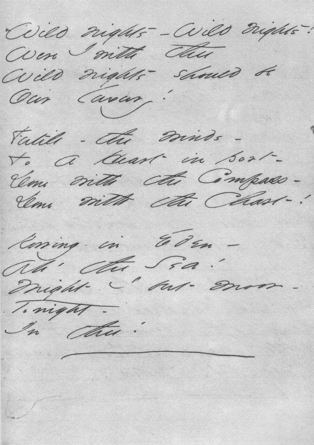 Emily Dickinson, 'Wild Nights — Wild Nights!' manuscript, c.1861 — her distinctive em dashes visible in every line — Amherst College Archives