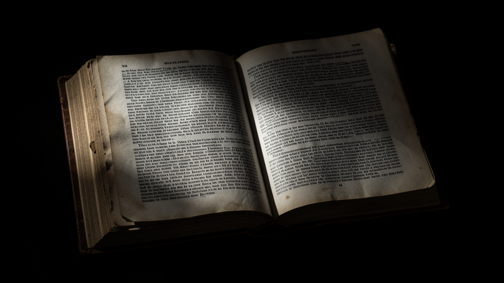 Open antique book with dense philosophical text in dramatic lighting — Nietzsche misquotation article