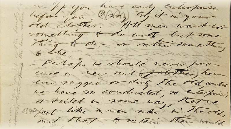 Henry David Thoreau, draft manuscript page of Walden — Houghton Library, Harvard. Public domain.