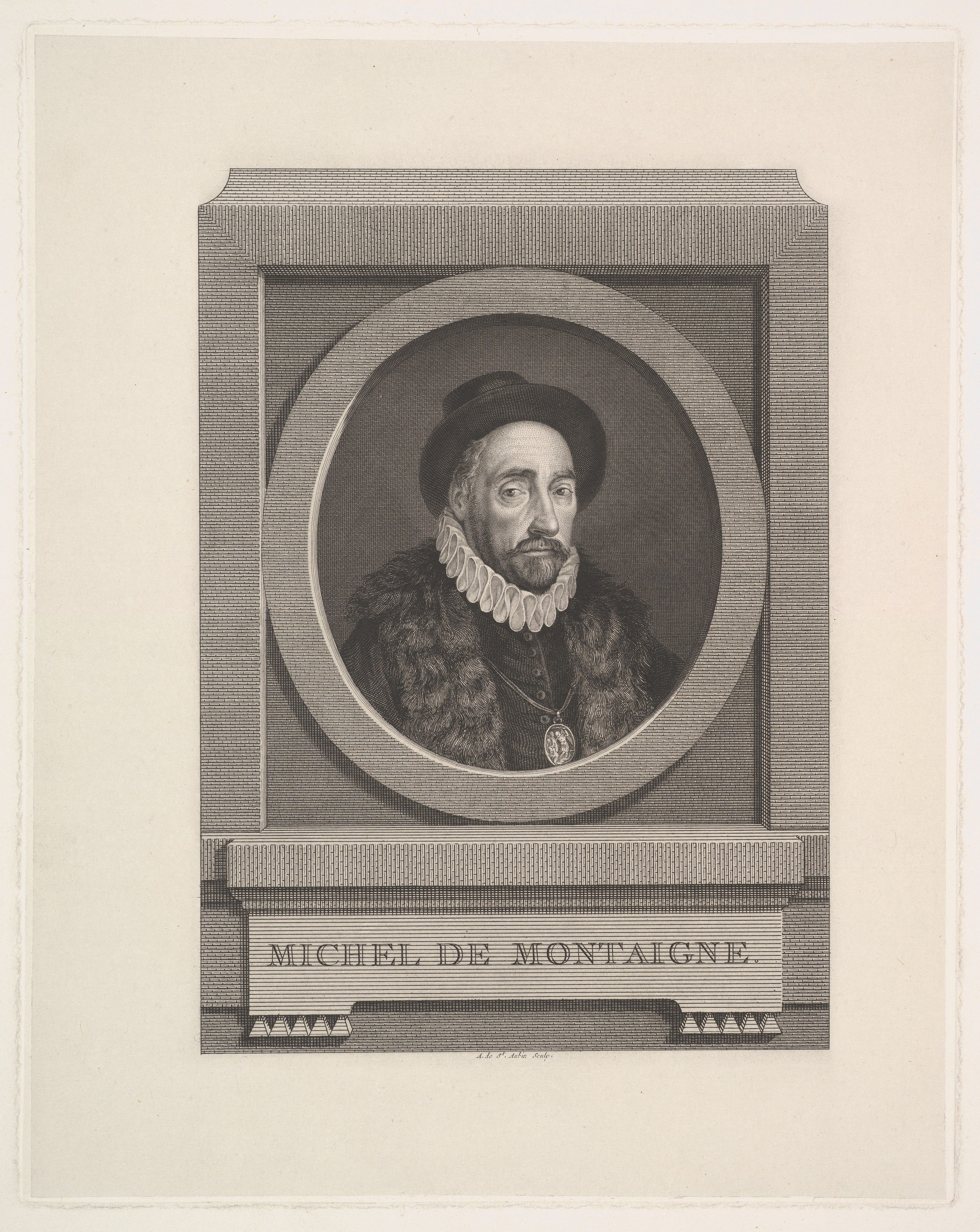 Michel de Montaigne portrait — engraving by Augustin de Saint-Aubin, 1774, Metropolitan Museum of Art