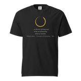 Black t-shirt, front: "…so the art of being wise is the art of knowing what to overlook." William James, under an ensō.