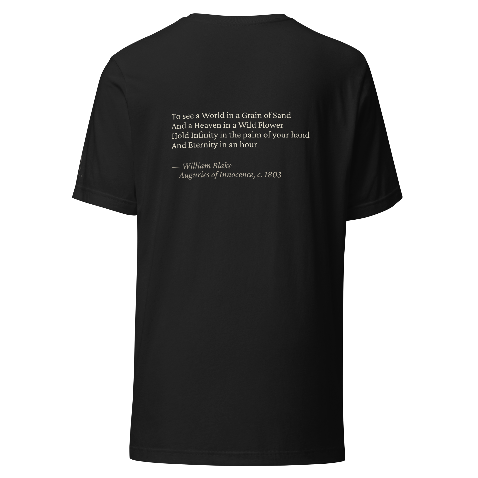 Grain of Sand — William Blake — literary quote tee — heretics — black — back print — Quoteiac