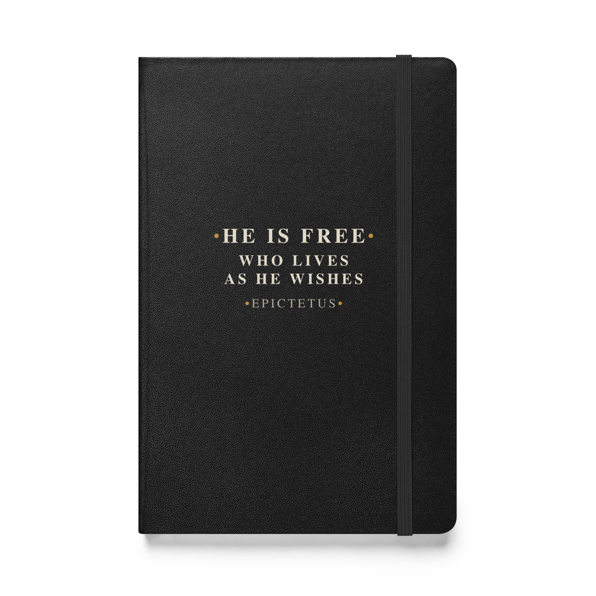 He Is Free — Epictetus Stoic Journal — black — front cover