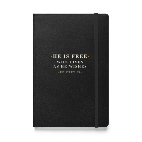 He Is Free — Epictetus Stoic Journal — black — front cover