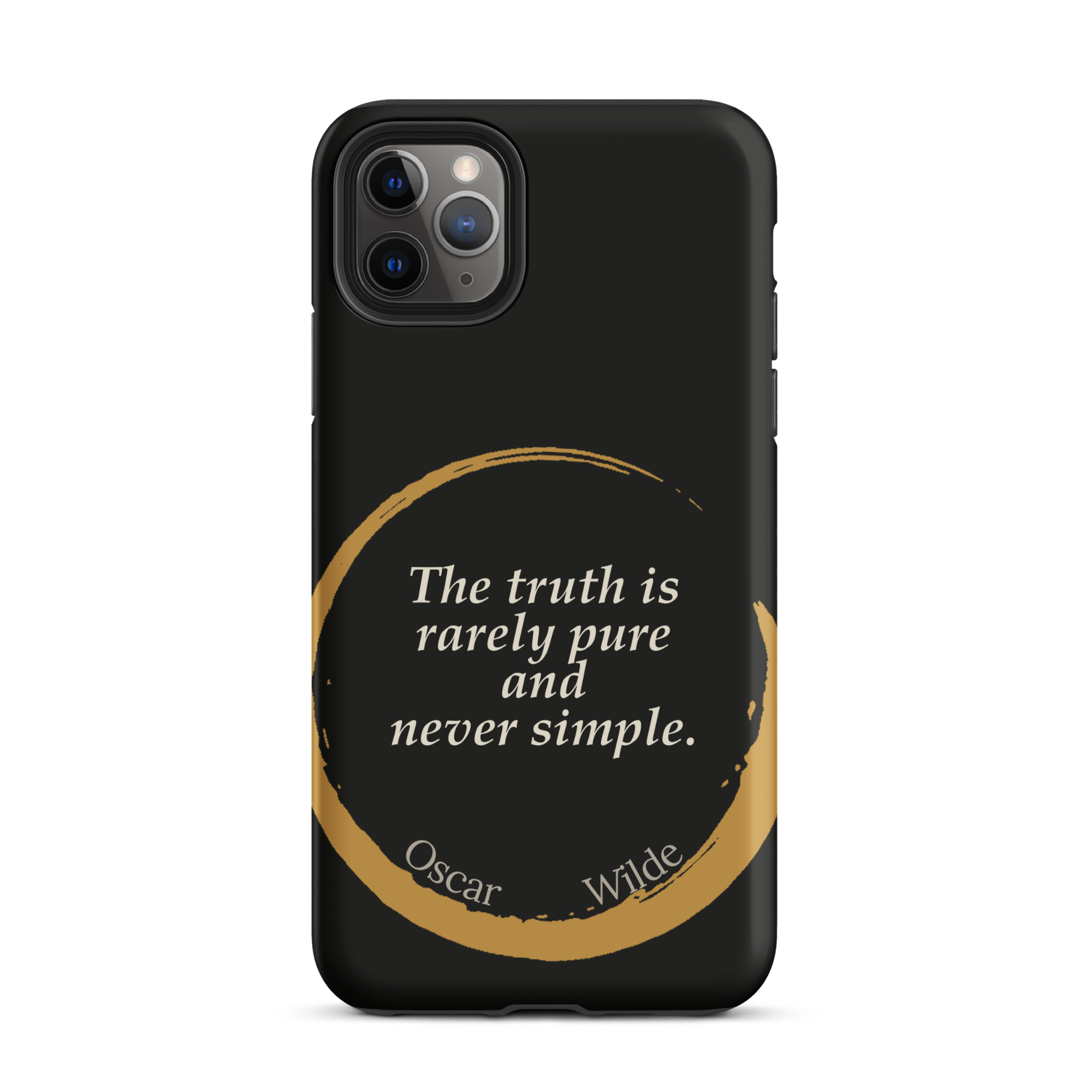 The Truth Wilde Phone Case — Oscar Wilde quote phone case, 'The truth is rarely pure and never simple.' Matte black, enso circle design