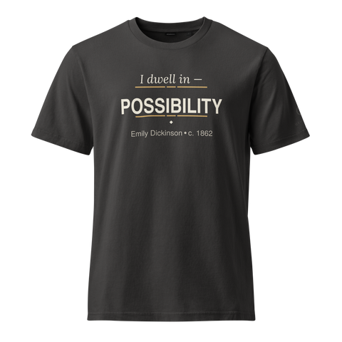 Possibility — Emily Dickinson — literary quote tee — curious mind — black — front — Quoteiac