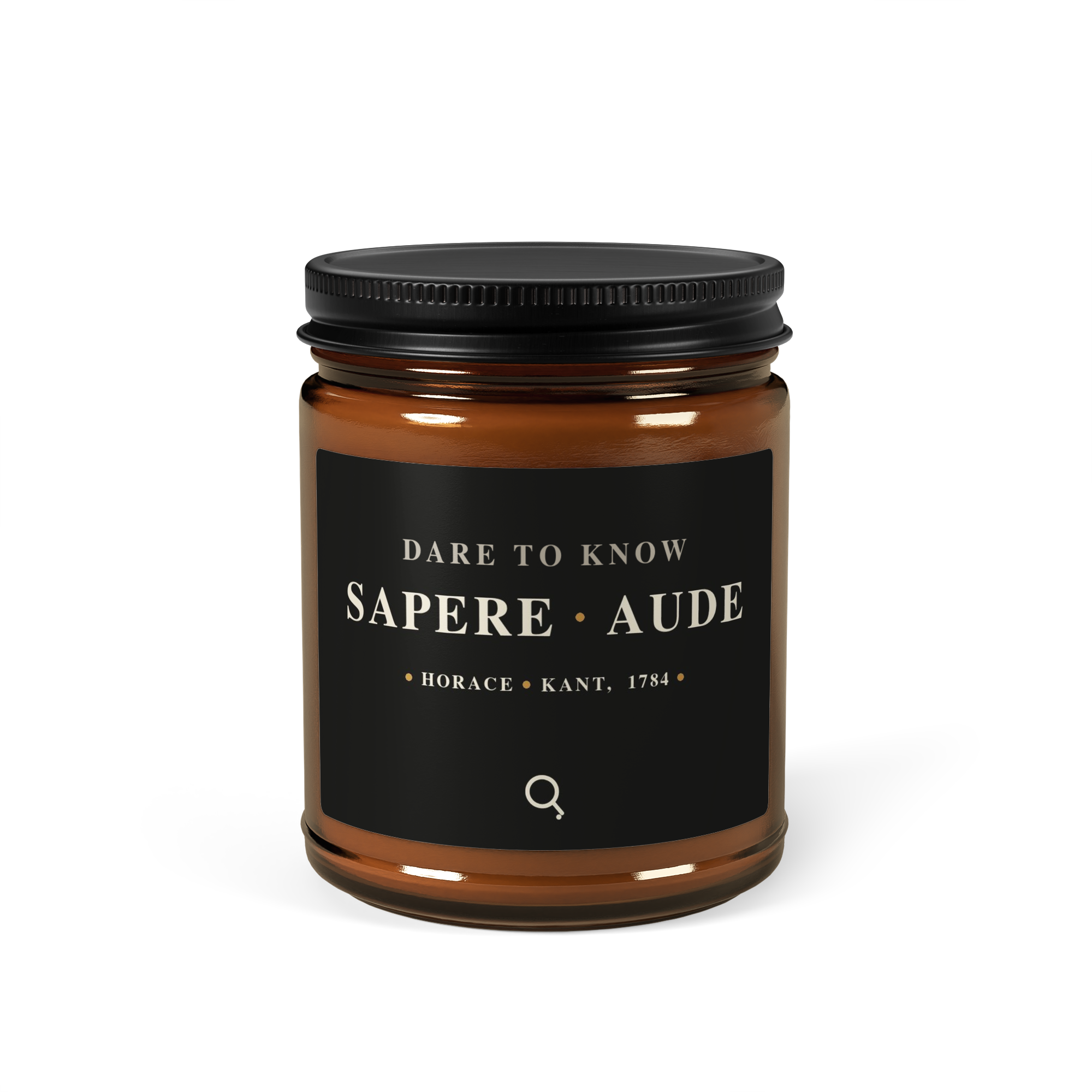 Sapere Aude — Horace and Kant Quote Candle — amber jar — front
