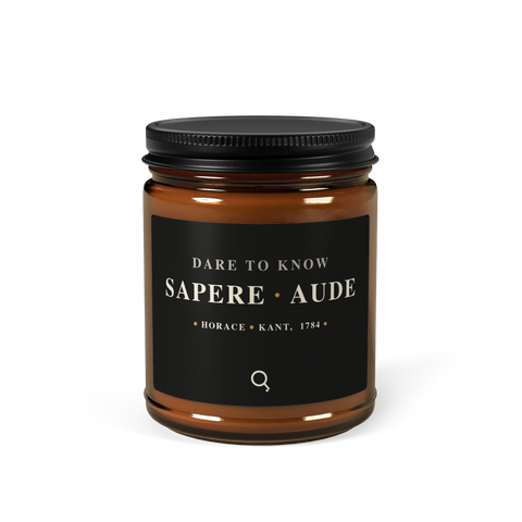 Sapere Aude — Horace and Kant Quote Candle — amber jar — front