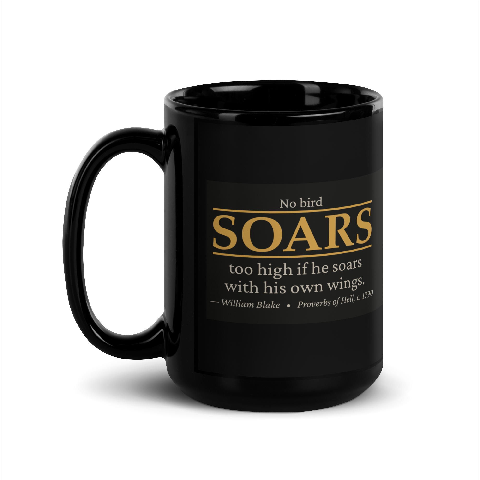 Soar High — William Blake — literary quote mug — black — detail — Quoteiac
