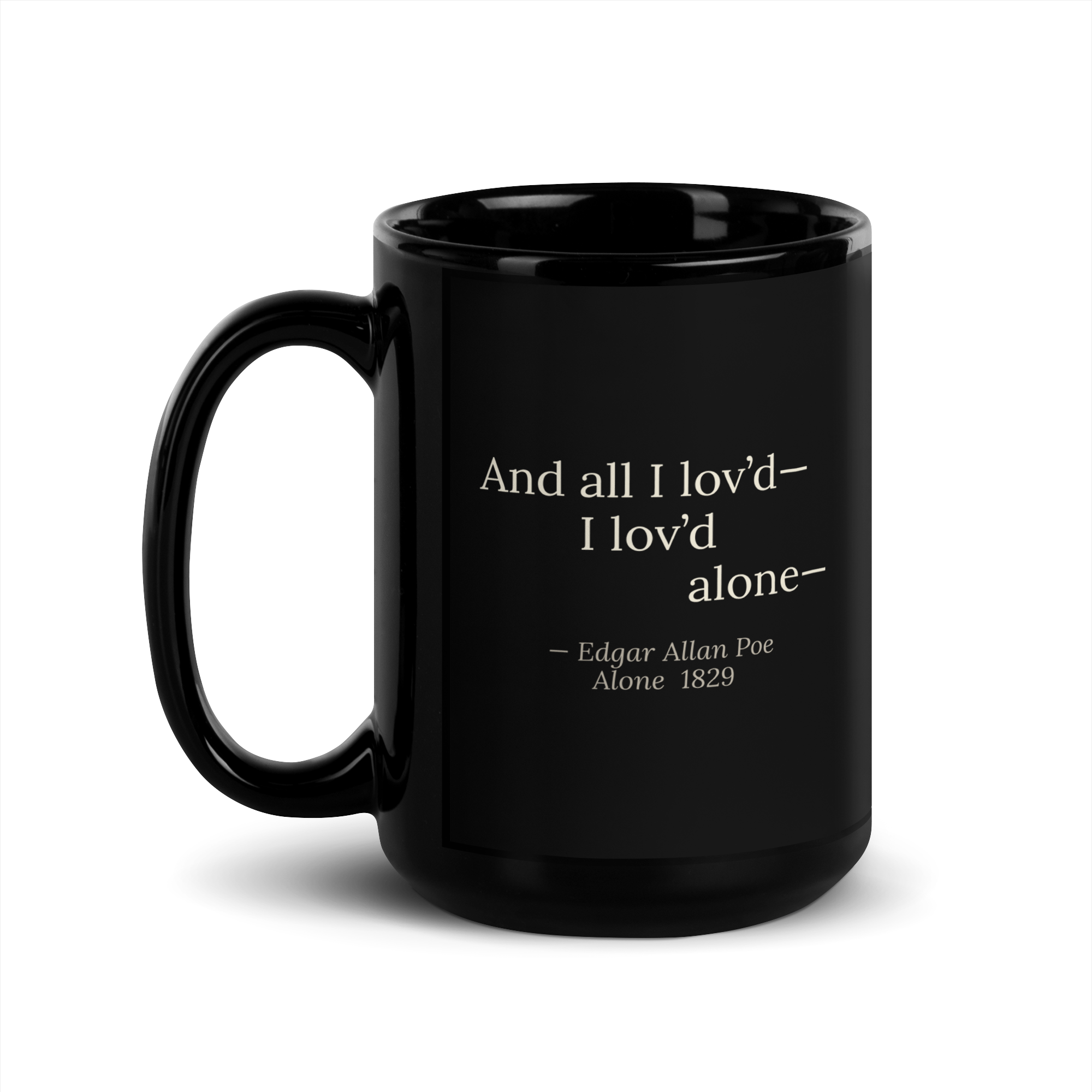 The Alone Mug — Edgar Allan Poe — two-sided print — black 15 oz —