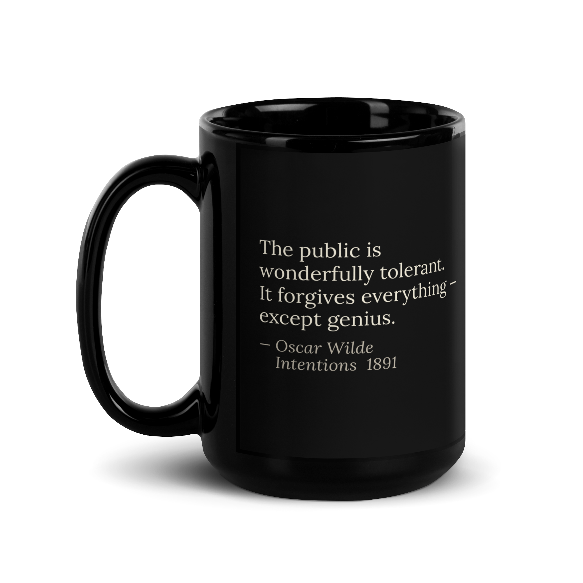 The Genius Exception Mug — Oscar Wilde — quote on both sides — glossy black