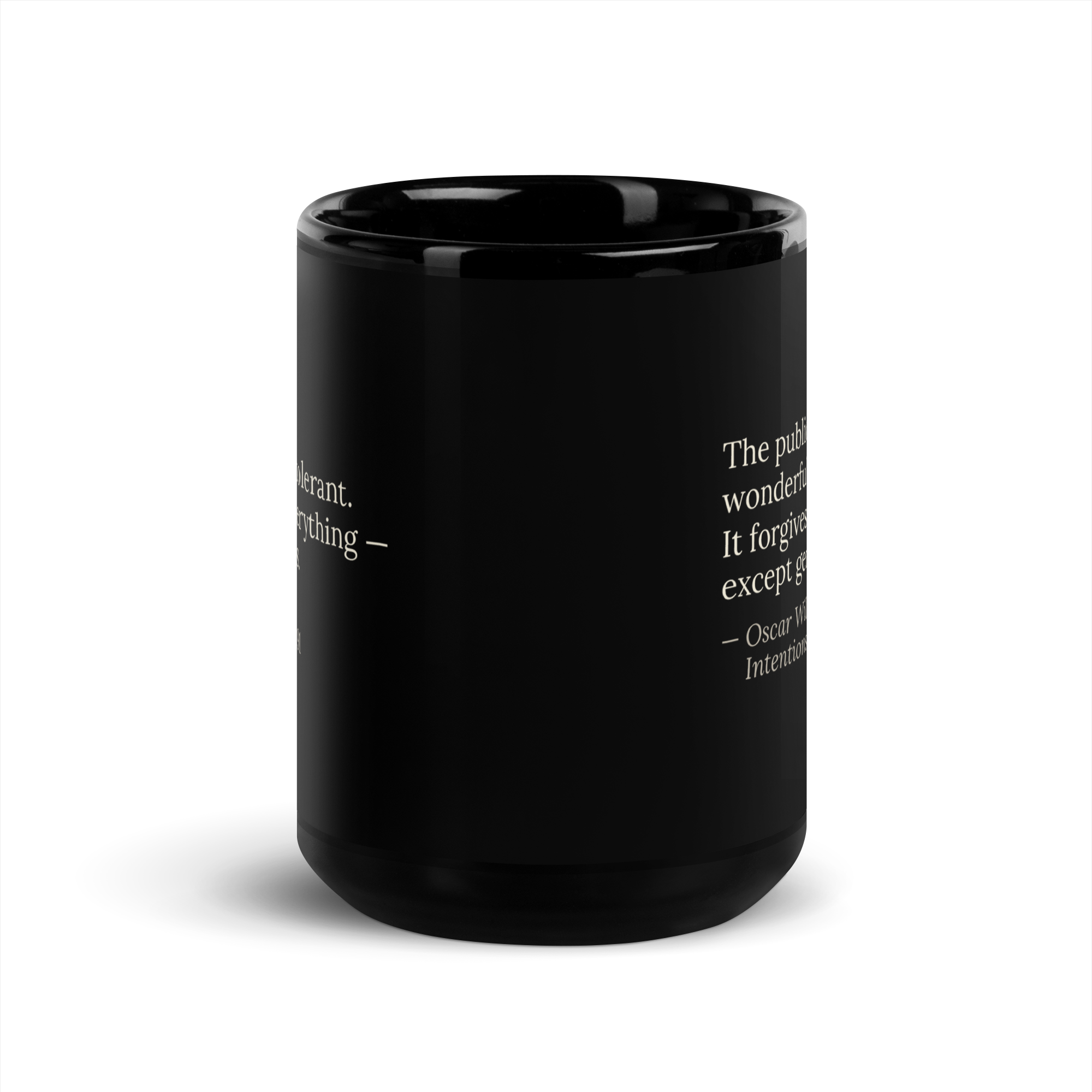 The Genius Exception Mug — Oscar Wilde — alternate view — black ceramic — 15 oz