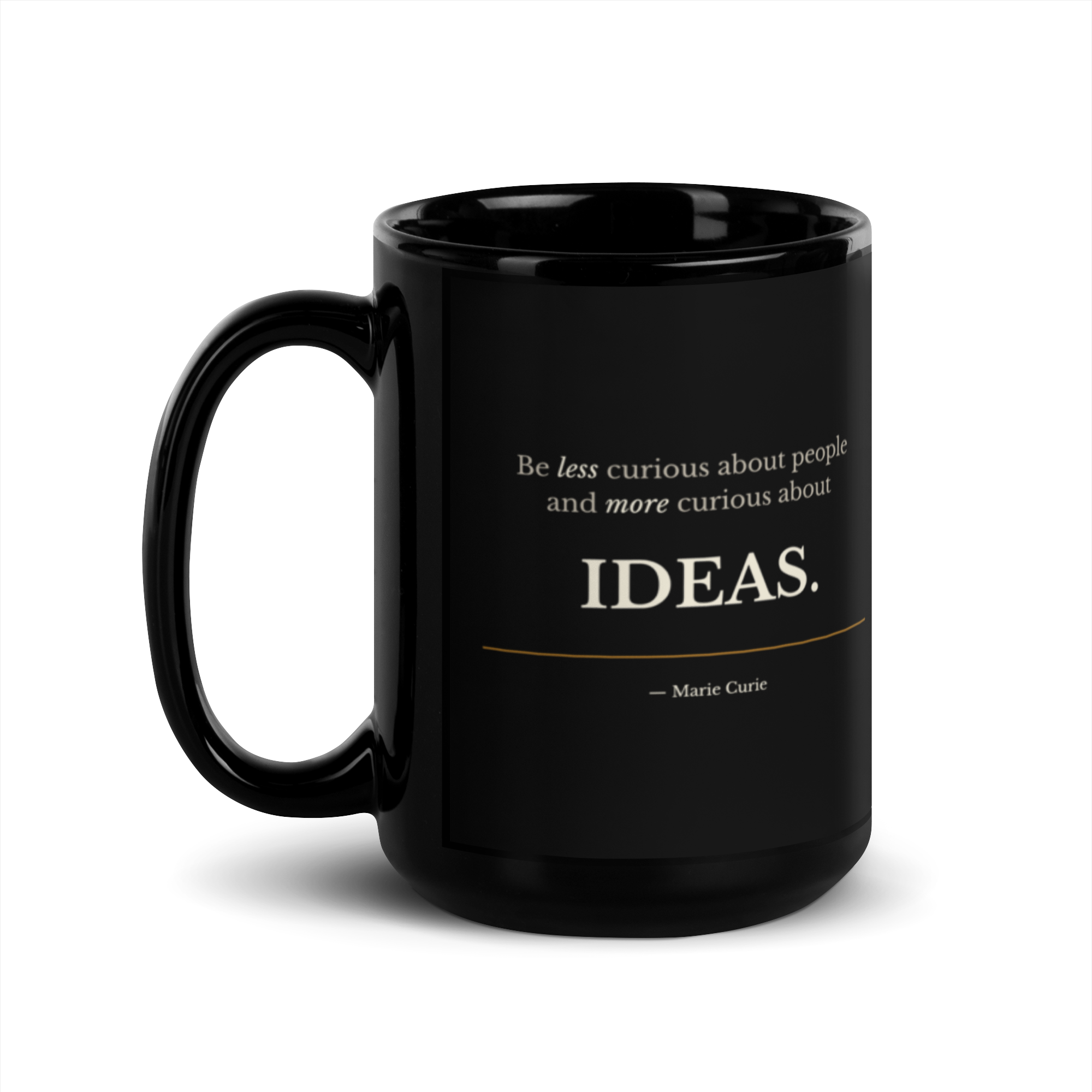 The Ideas Mug — Marie Curie — two-sided print, same design on both sides — left handle view