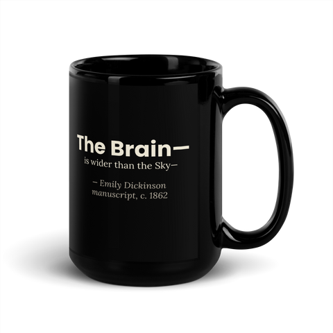 The Wider Sky — Emily Dickinson — mug — curious mind — black — front — Quoteiac