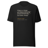 Vintage black t-shirt, front: “When we change our nature, the world around should also inevitably change.” Gandhi.