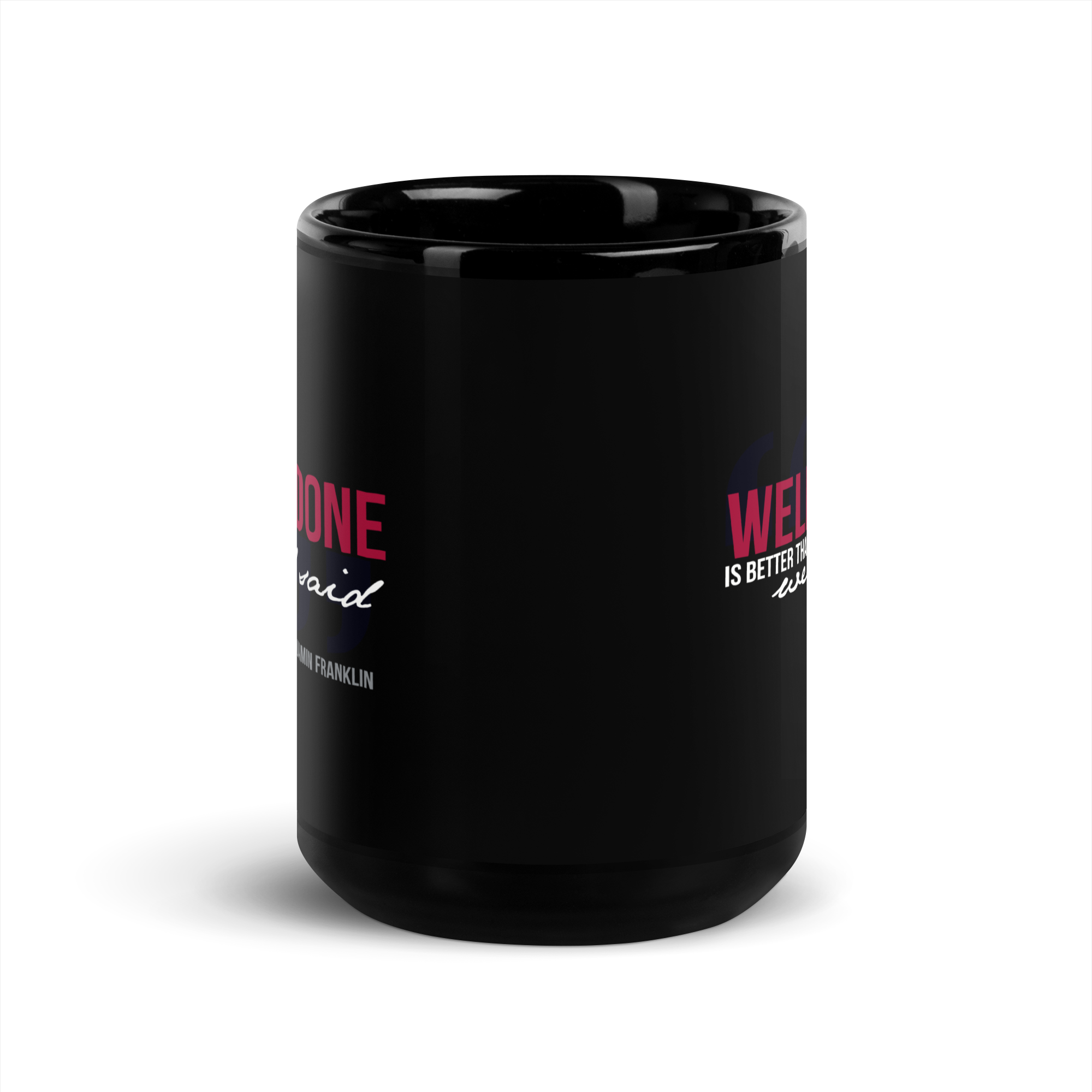 Well Done Mug — Benjamin Franklin — literary drinkware — detail