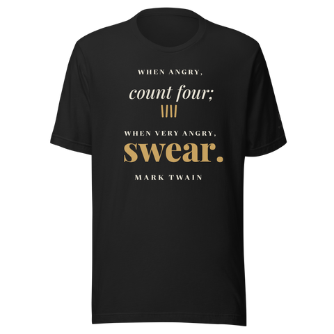 Vintage black t-shirt, front: "When angry, count four; when very angry, swear." Mark Twain.