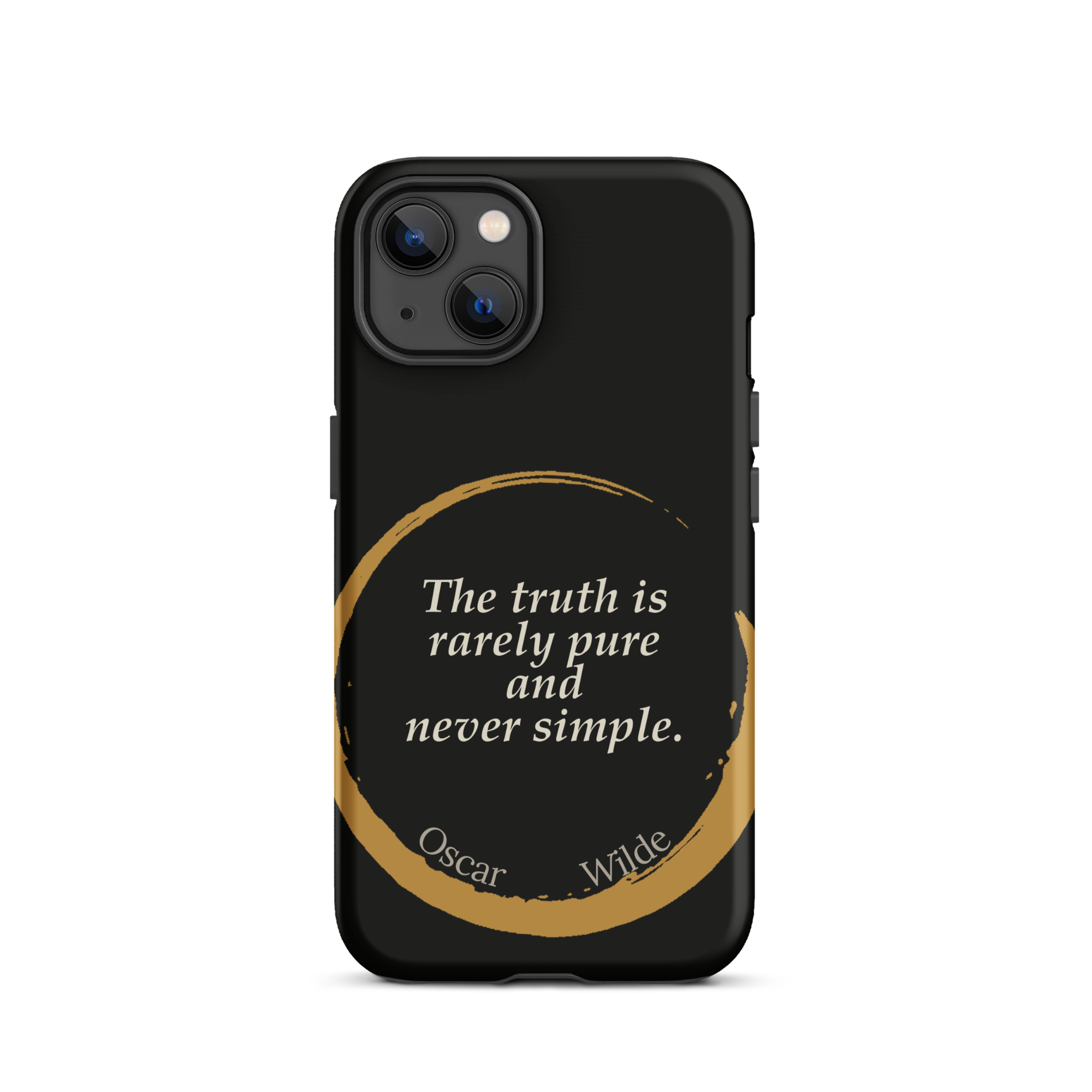 The Truth Wilde Phone Case — Oscar Wilde quote phone case, 'The truth is rarely pure and never simple.' Matte black, enso circle design