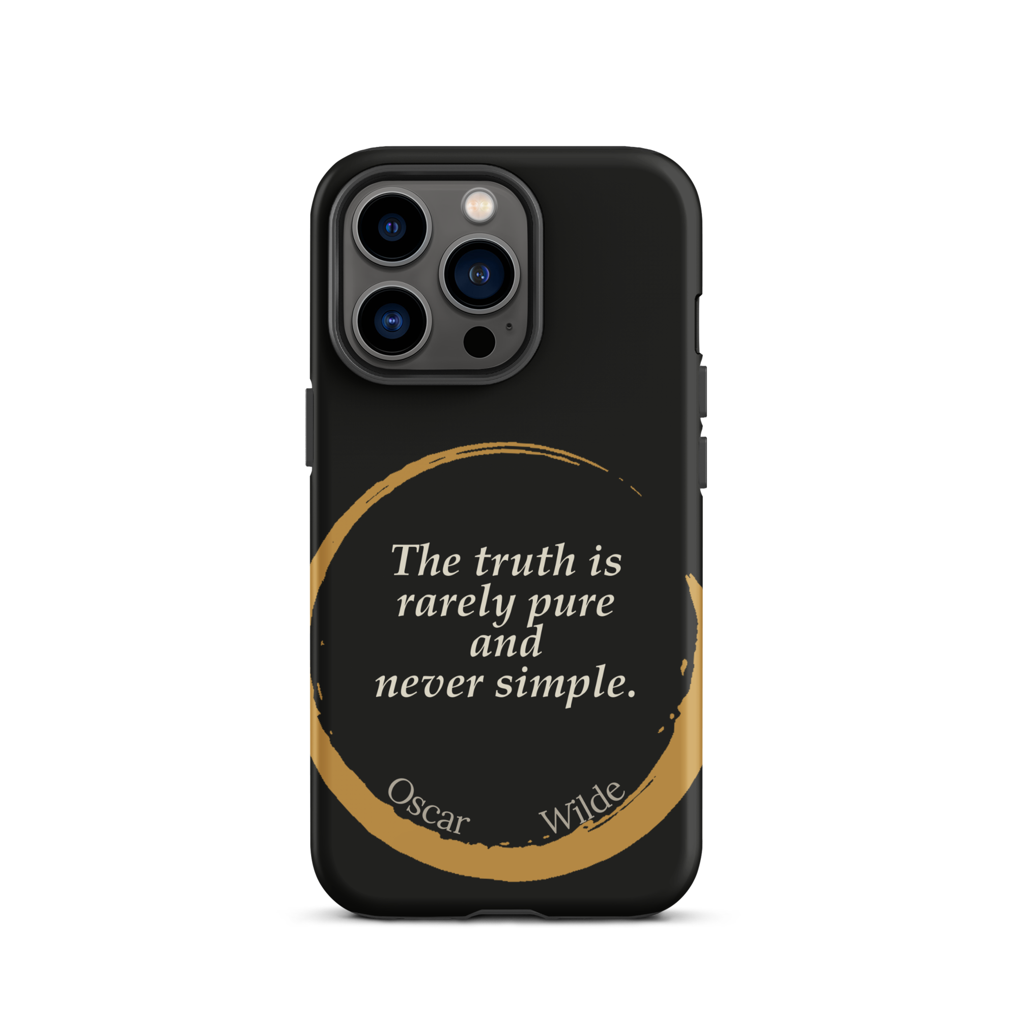 The Truth Wilde Phone Case — Oscar Wilde quote phone case, 'The truth is rarely pure and never simple.' Matte black, enso circle design