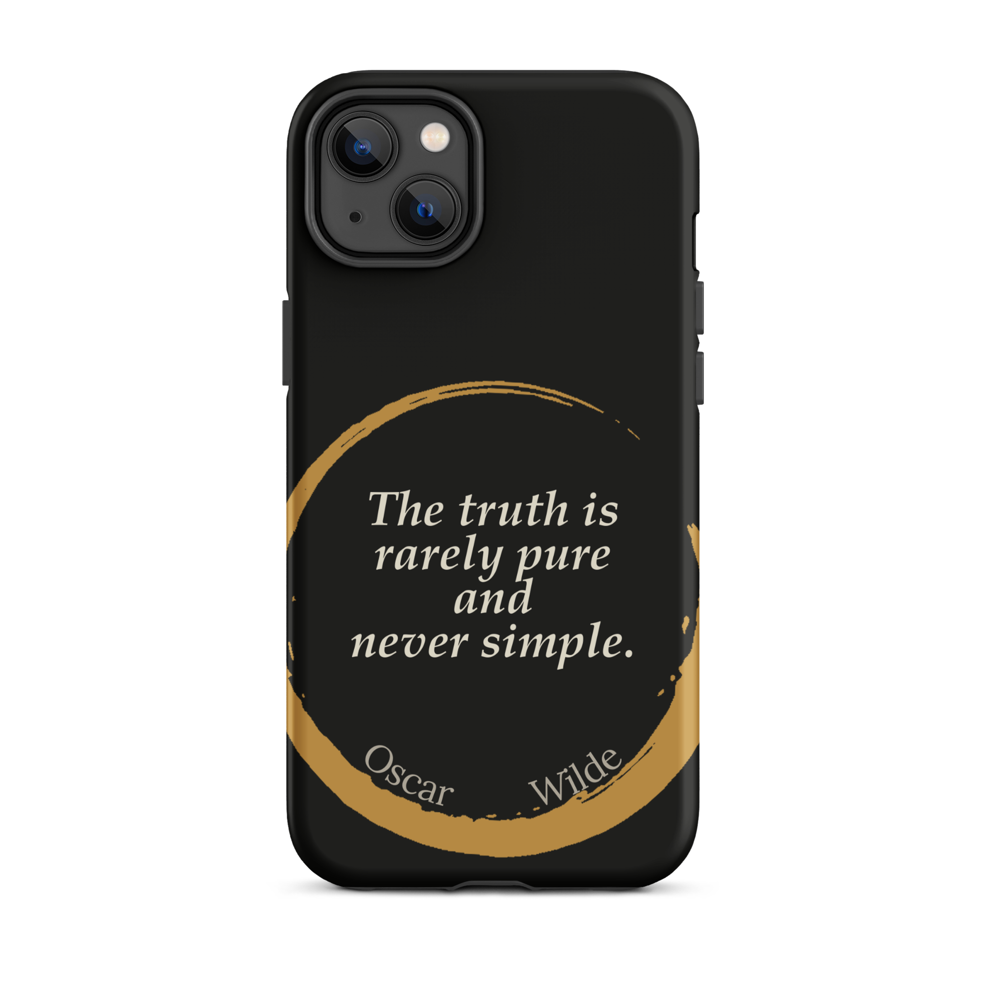 The Truth Wilde Phone Case — Oscar Wilde quote phone case, 'The truth is rarely pure and never simple.' Matte black, enso circle design