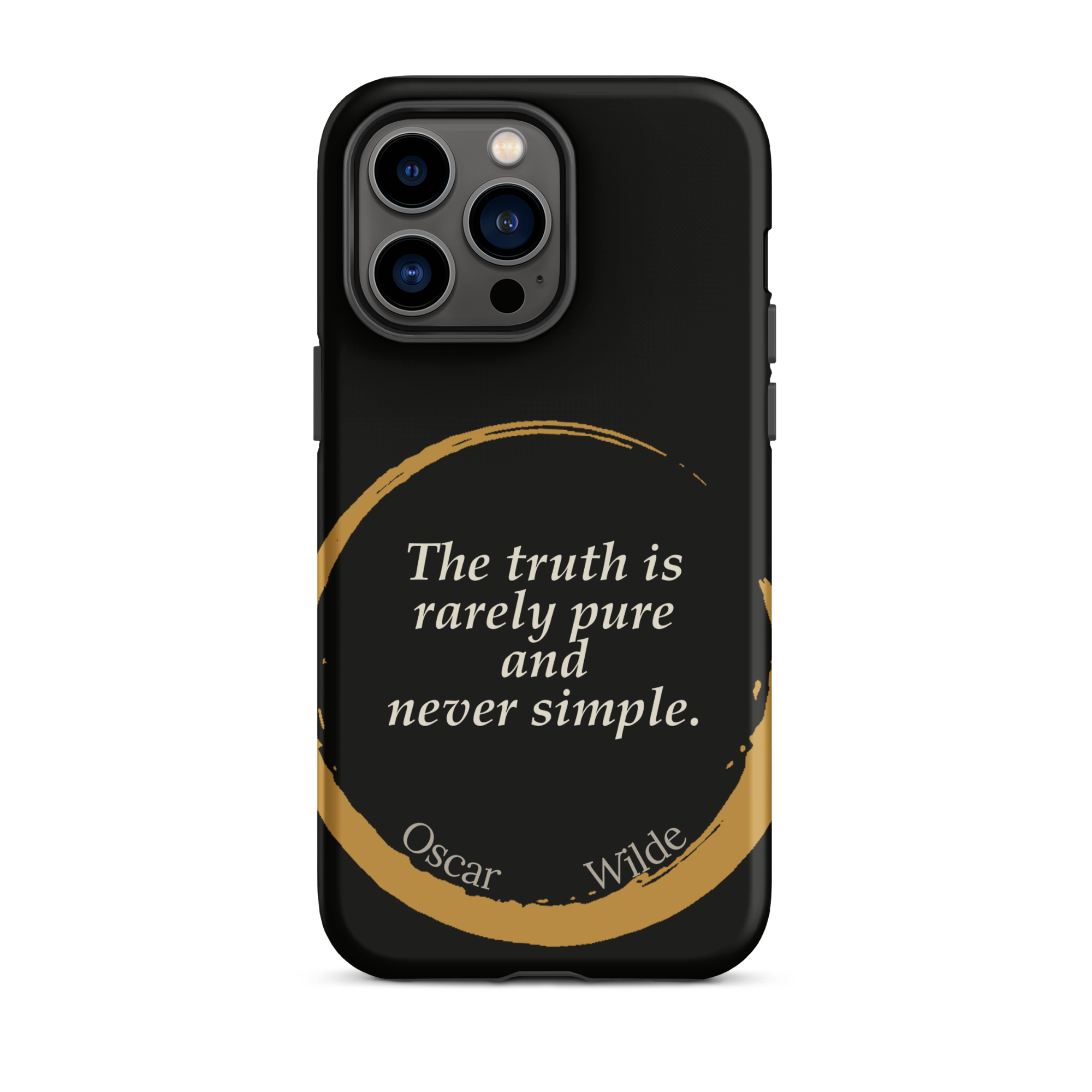 The Truth Wilde Phone Case — Oscar Wilde quote phone case, 'The truth is rarely pure and never simple.' Matte black, enso circle design