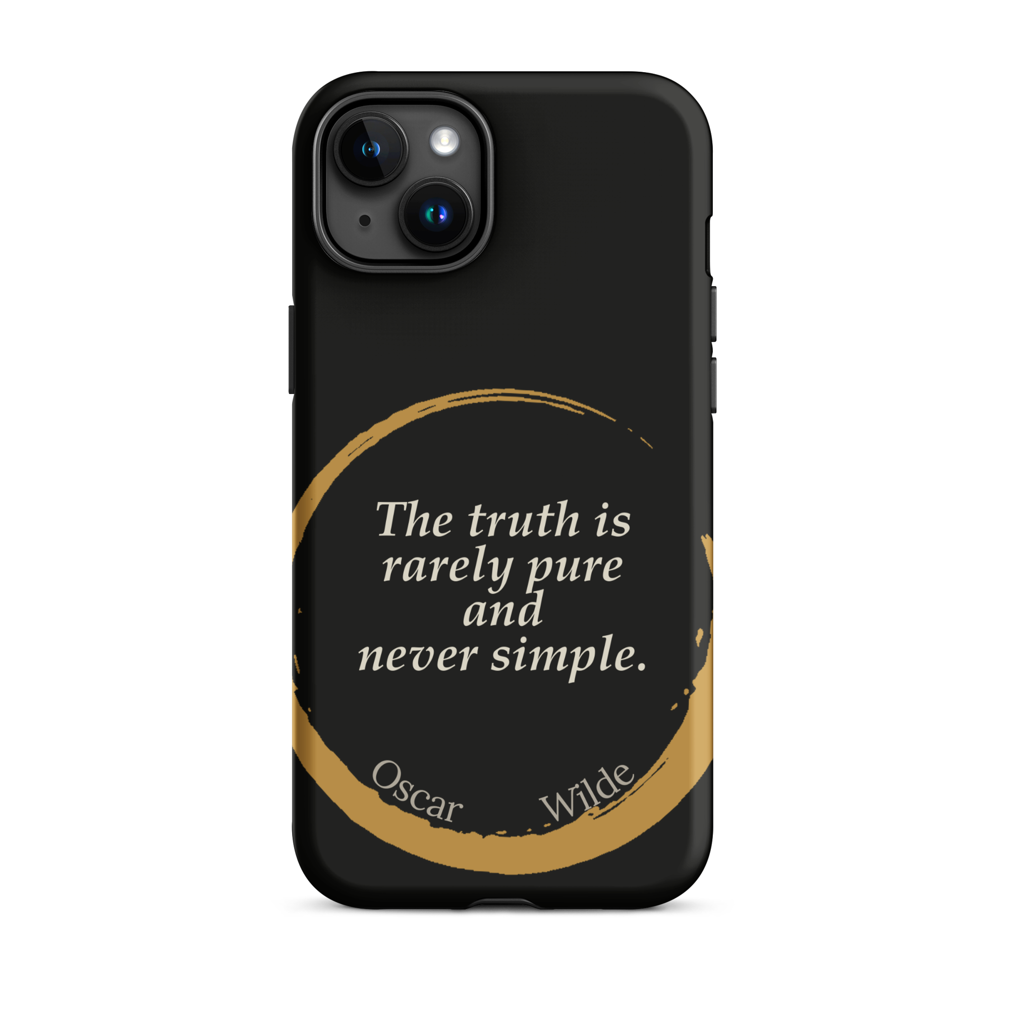The Truth Wilde Phone Case — Oscar Wilde quote phone case, 'The truth is rarely pure and never simple.' Matte black, enso circle design