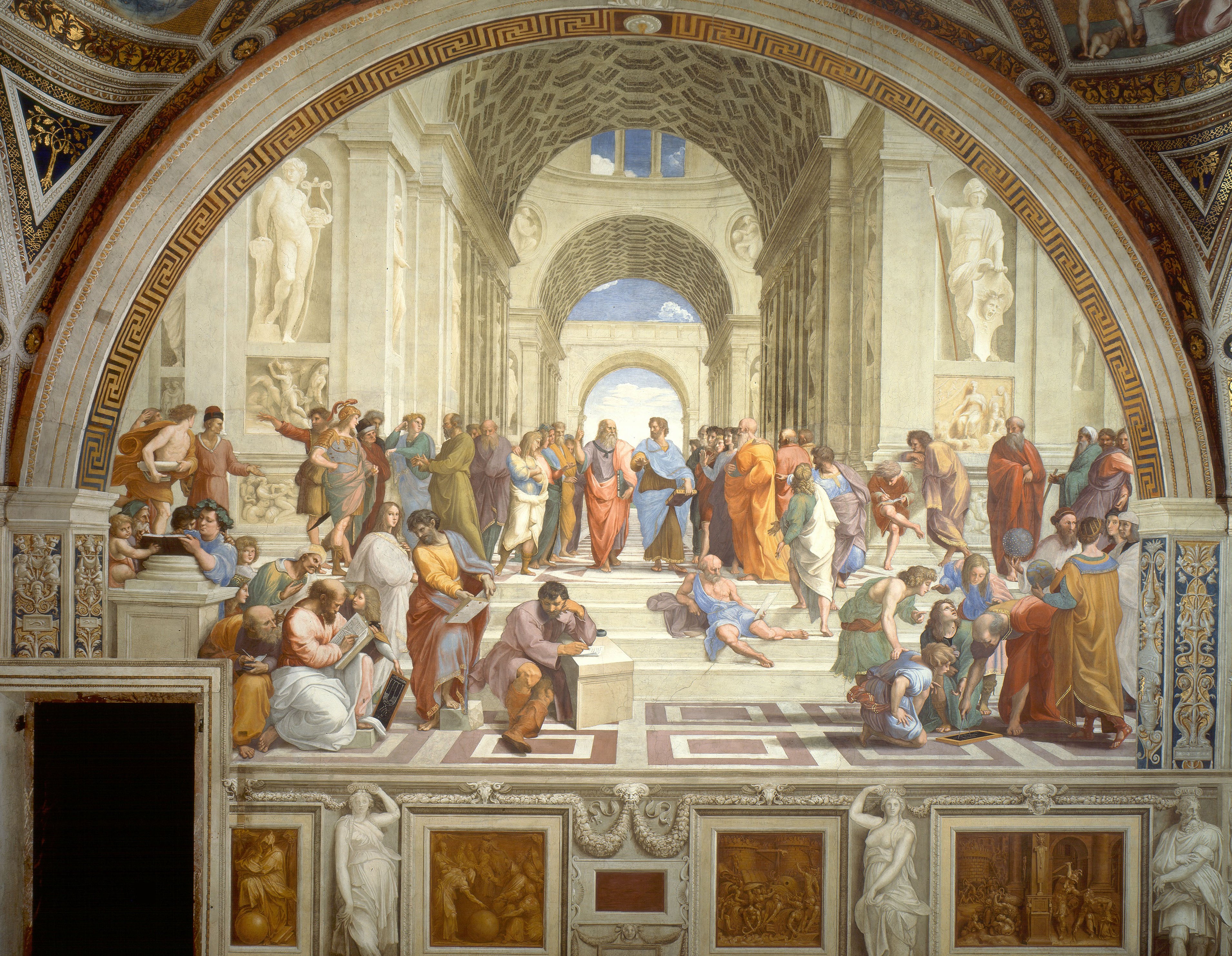 Raphael, The School of Athens, 1509–11 — Vatican Museums — philosophers debating ideas, truth, and attribution