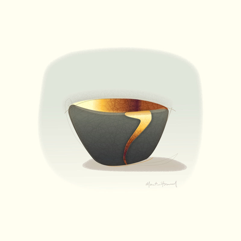 Kintsugi ceramic bowl with gold-lacquered repair seam — the philosophy of visible mending