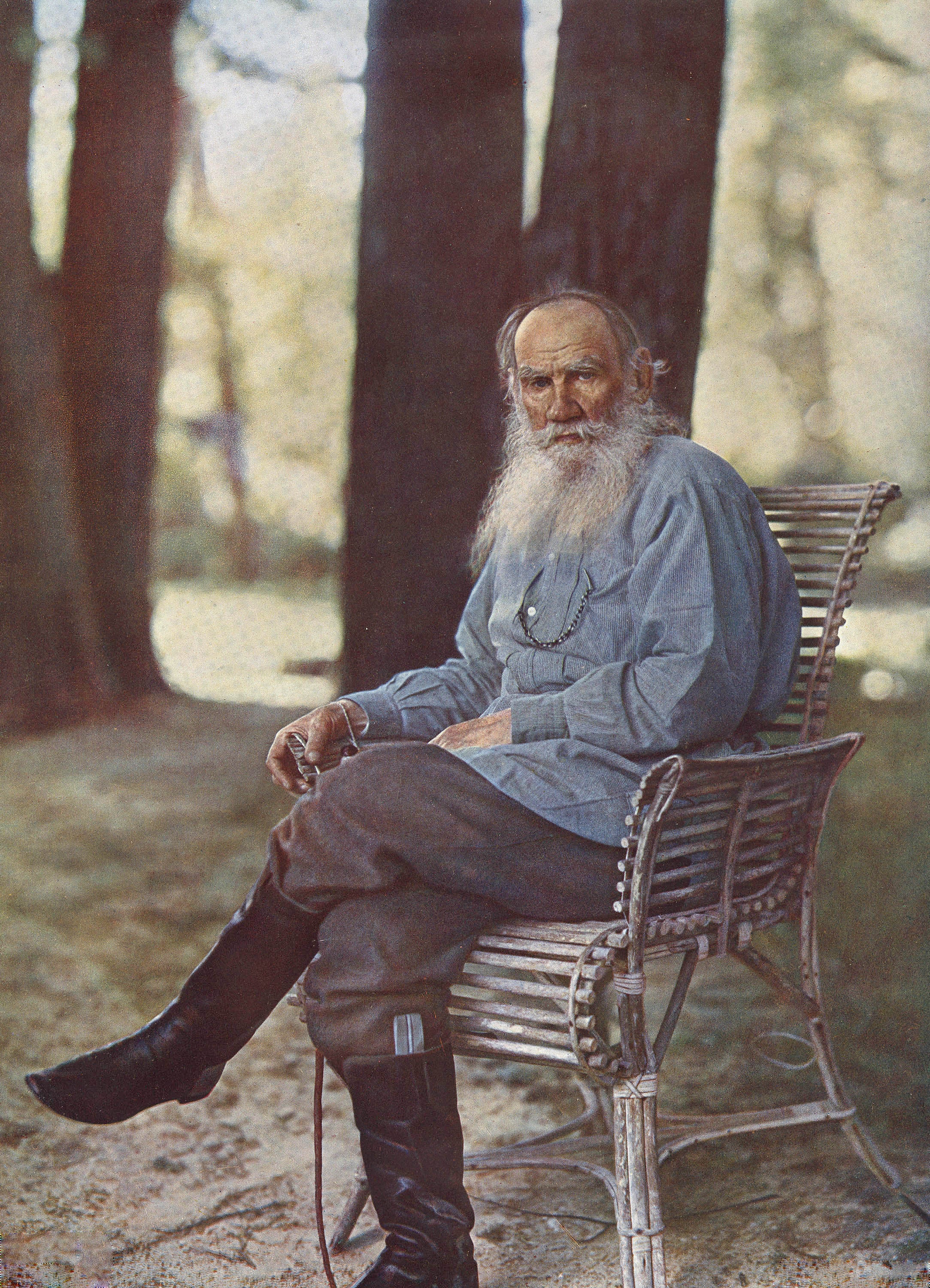Leo Tolstoy, photograph by Prokudin-Gorsky, 1908 — one of the first color photographs — Library of Congress