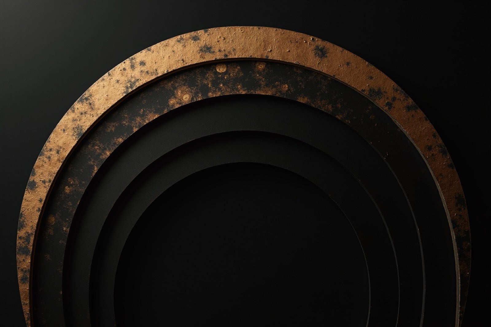 Concentric brass arcs expanding outward on deep charcoal — evoking the widening circles of Rilke's Book of Hours, 1905