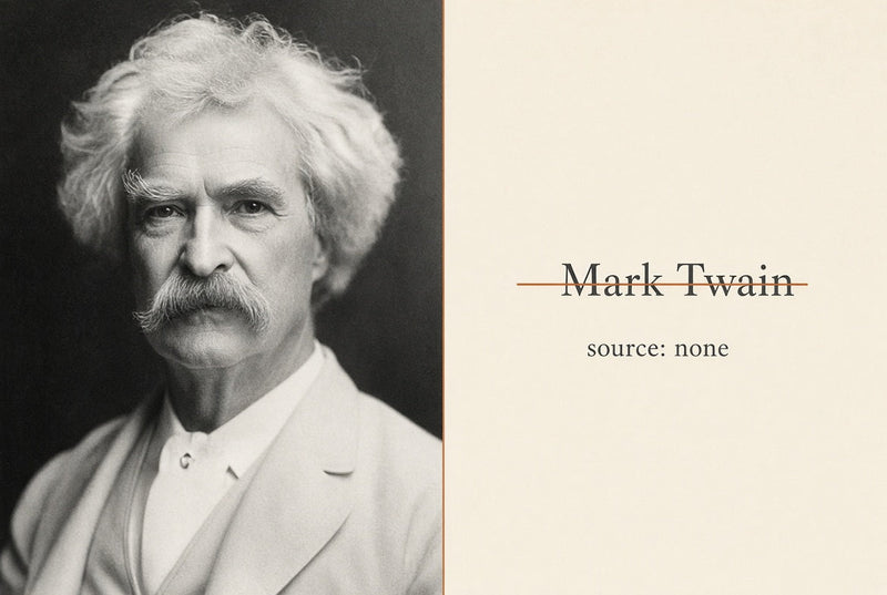 Mark Twain portrait with text: source: none
