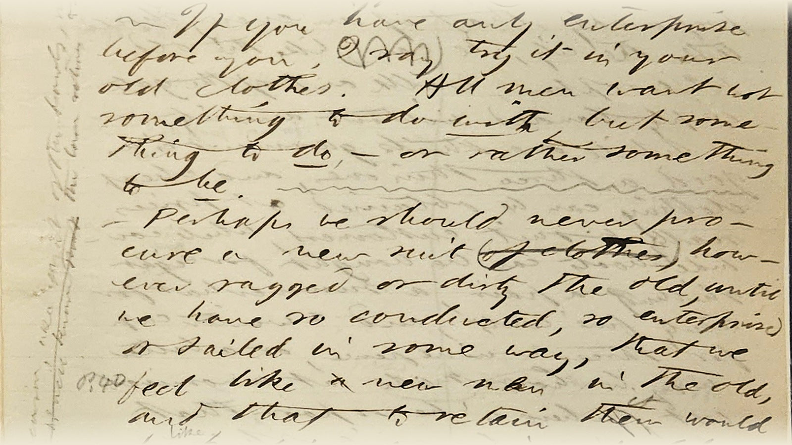 Henry David Thoreau, draft manuscript page of Walden — Houghton Library, Harvard. Public domain.