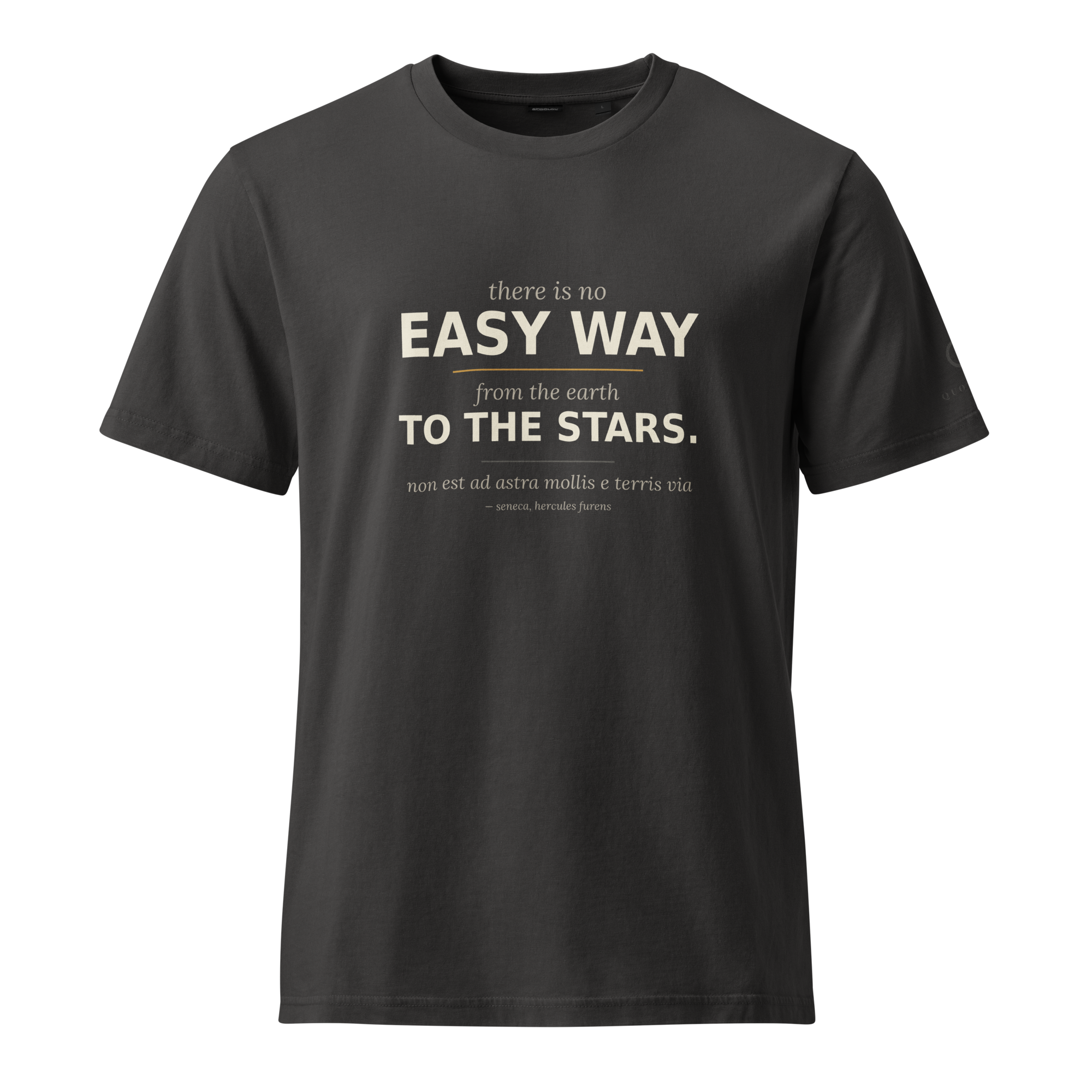 Ad Astra Tee — Seneca quote, non est ad astra mollis — front view, garment-dyed