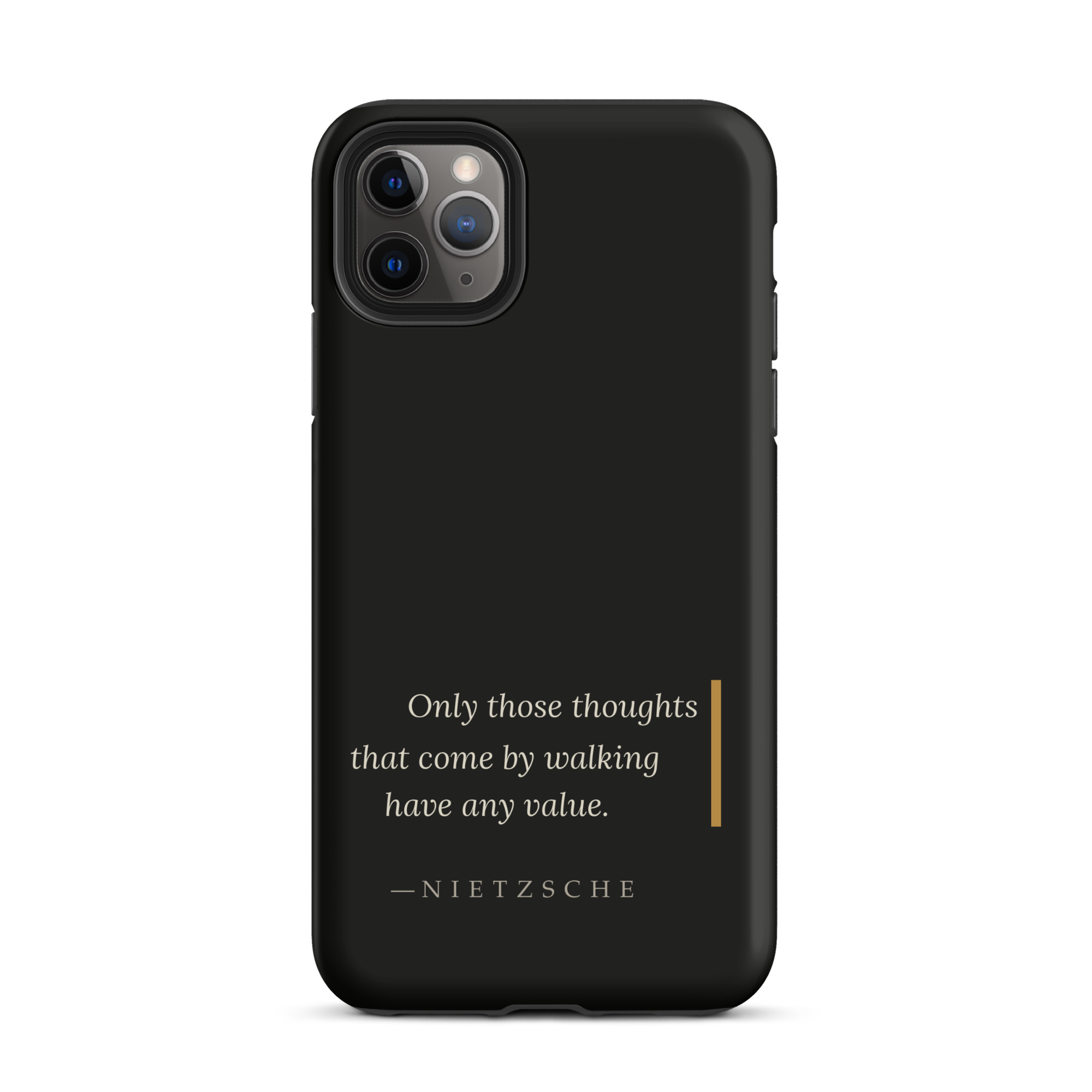 By Walking — Nietzsche Twilight Phone Case — matte black dual-layer case — iPhone 11 Pro Max front view
