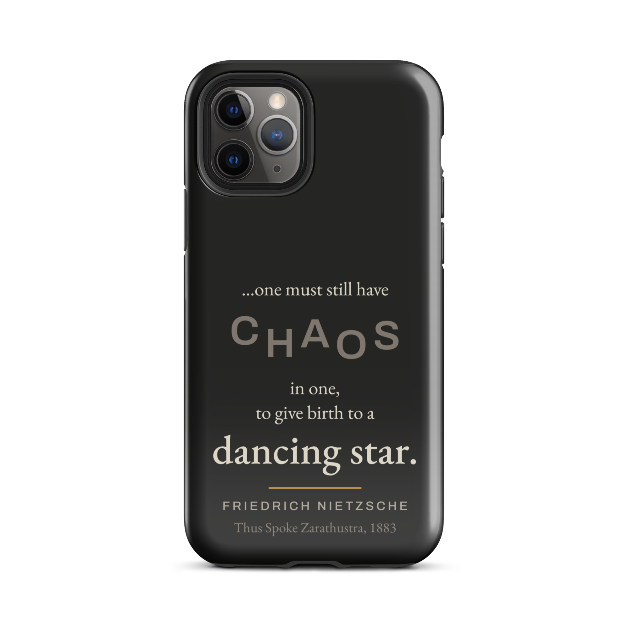 Dancing Star Nietzsche Zarathustra Phone Case — Nietzsche Zarathustra quote case — black — iPhone 11 Pro front view