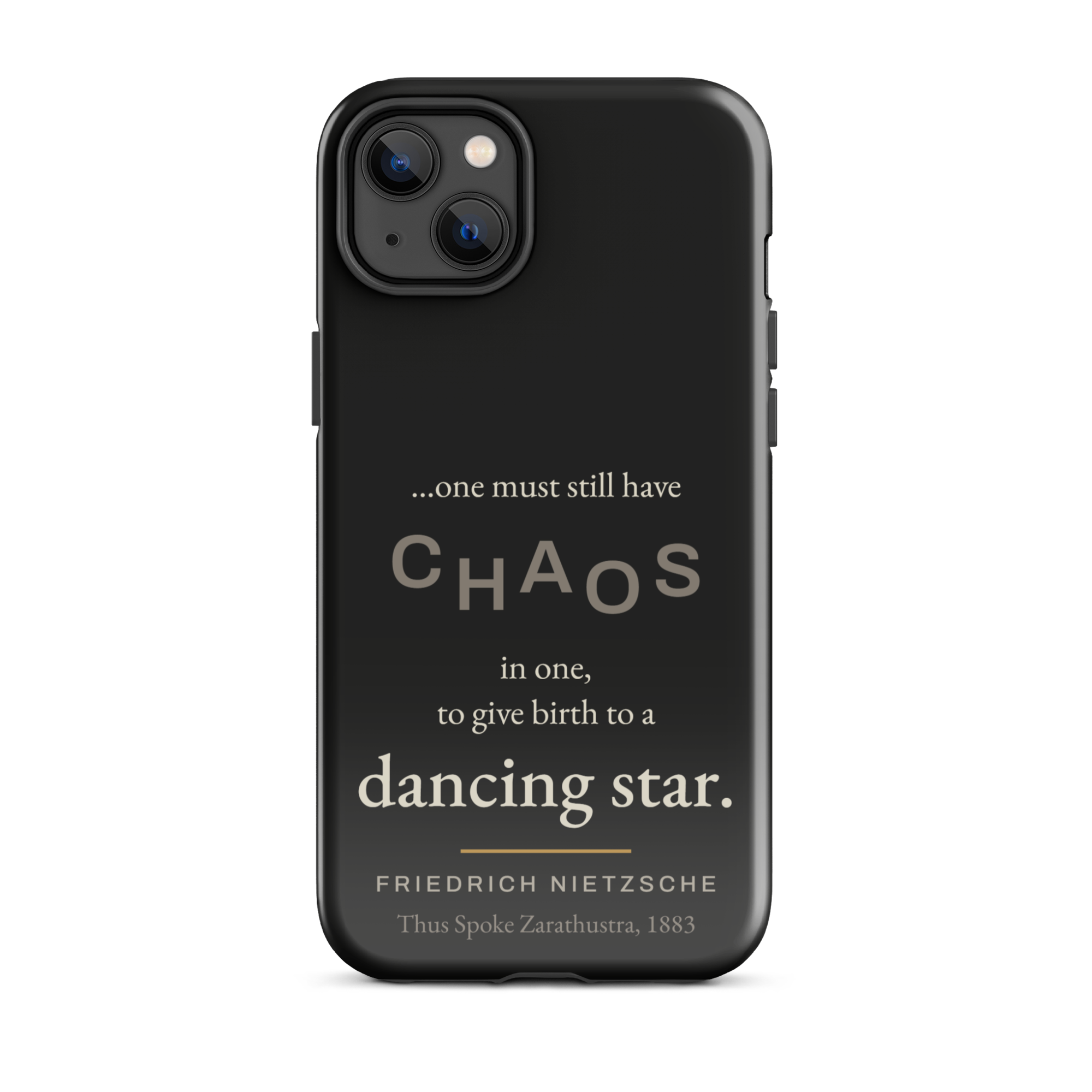 Dancing Star Nietzsche Zarathustra Phone Case — CHAOS Nietzsche quote — black — iPhone model variant 14