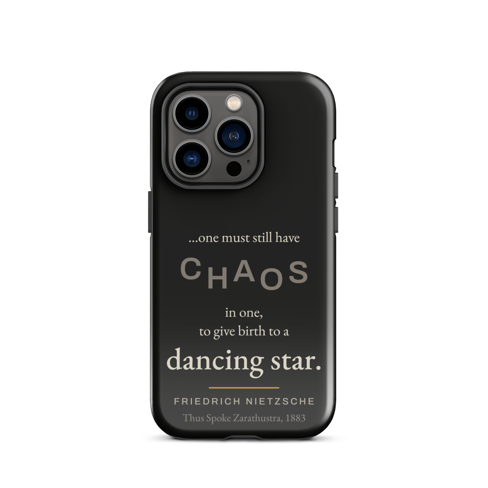 Dancing Star Nietzsche Zarathustra Phone Case — CHAOS Nietzsche quote — black — iPhone model variant 13