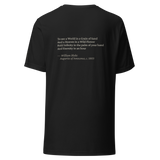Black t-shirt, back: “To see a World in a Grain of Sand…” William Blake, four lines.