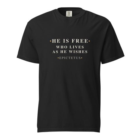 He Is Free — Epictetus Stoic T-Shirt — black — front
