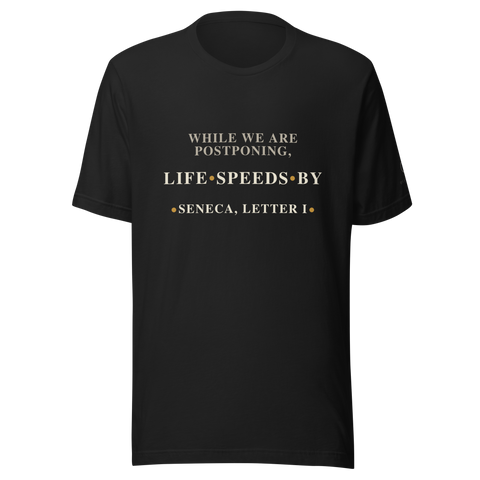Life Speeds By — Seneca Quote T-Shirt — vintage black — front