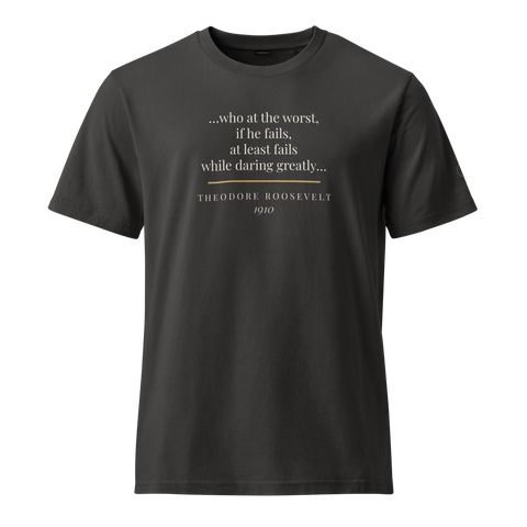 Man in the Arena — Roosevelt Quote Organic T-Shirt — black rock — front