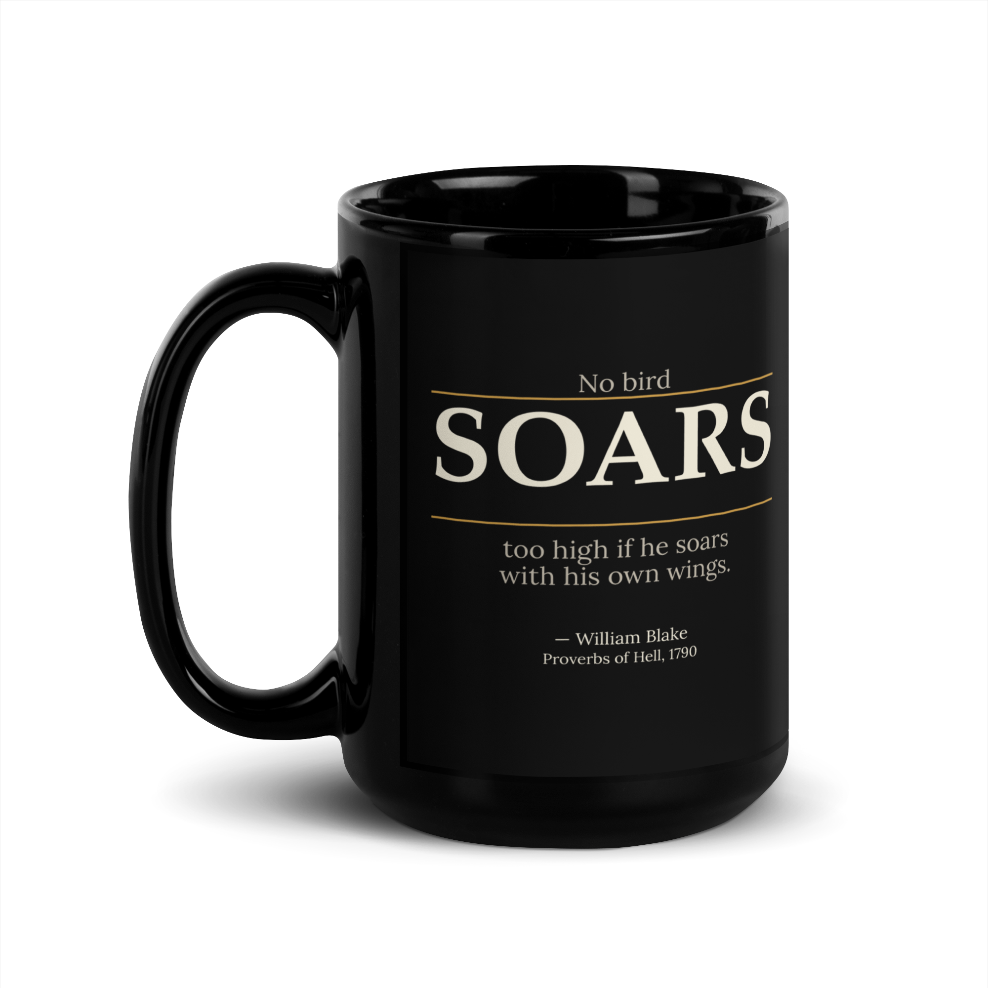 Soar High Mug — William Blake — quote on reverse side — glossy black — 