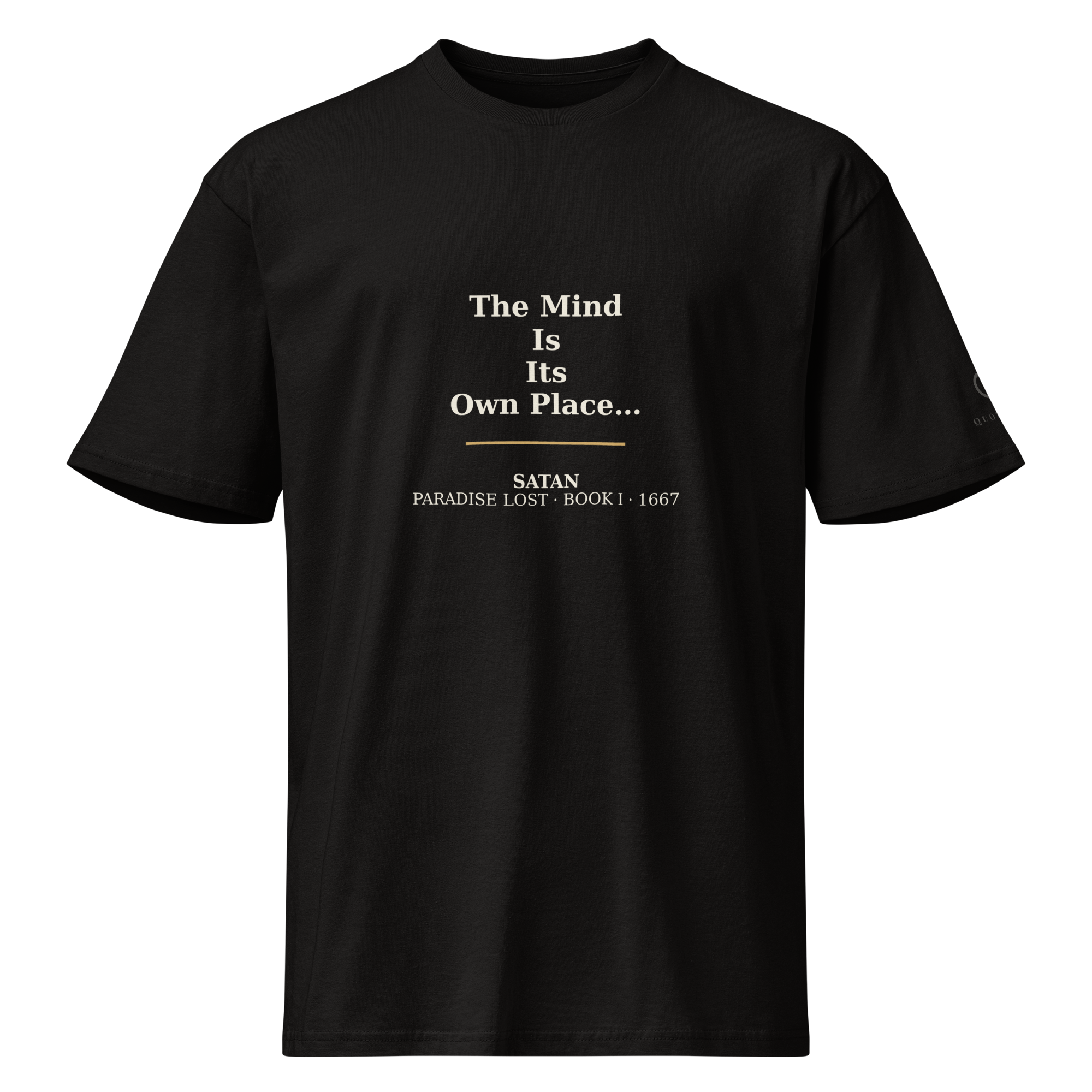 The Mind Milton Tee — Satan, Paradise Lost — quote on black tee — front view