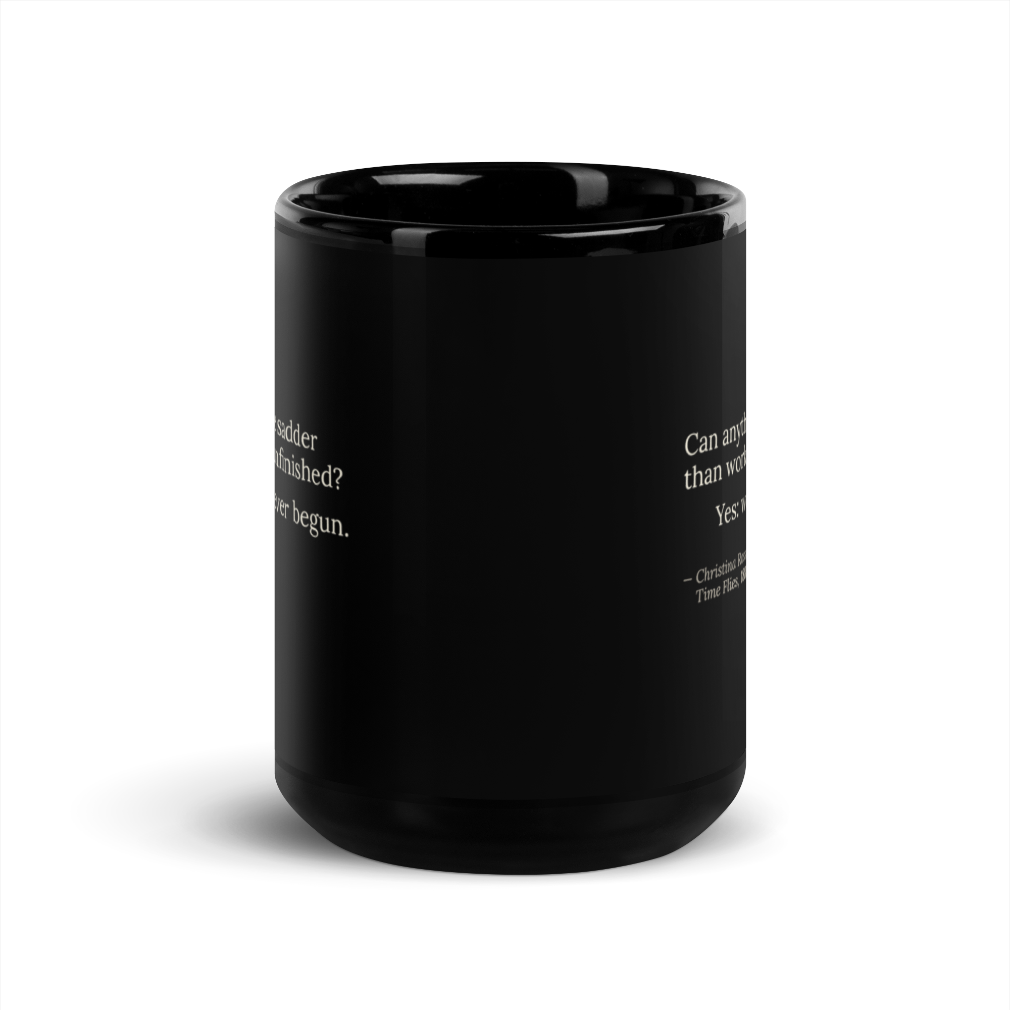 The Unbegun — Christina Rossetti — mug — dark romanticism — black — detail view — Quoteiac