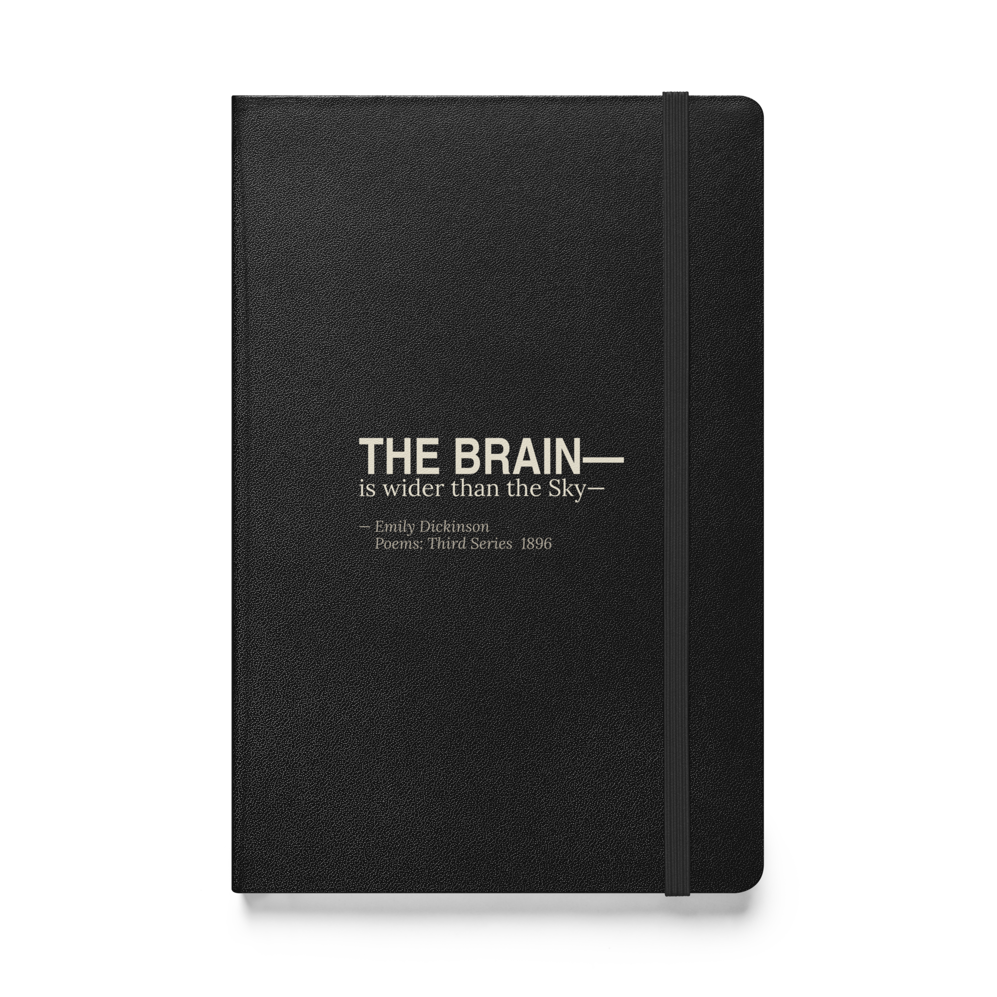 The Wider Sky Journal — Emily Dickinson — THE BRAIN quote on black hardcover — front view