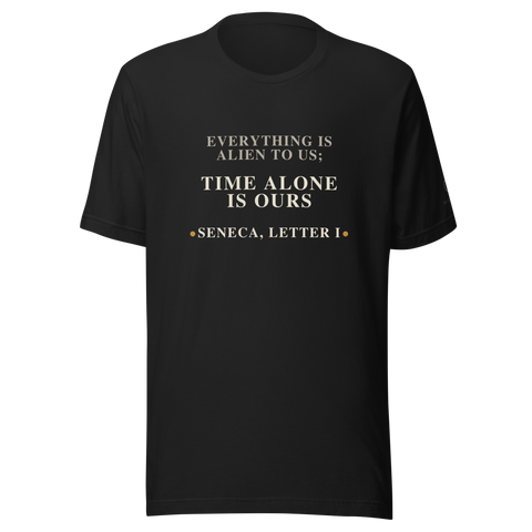 Time Alone — Seneca Quote T-Shirt — vintage black — front
