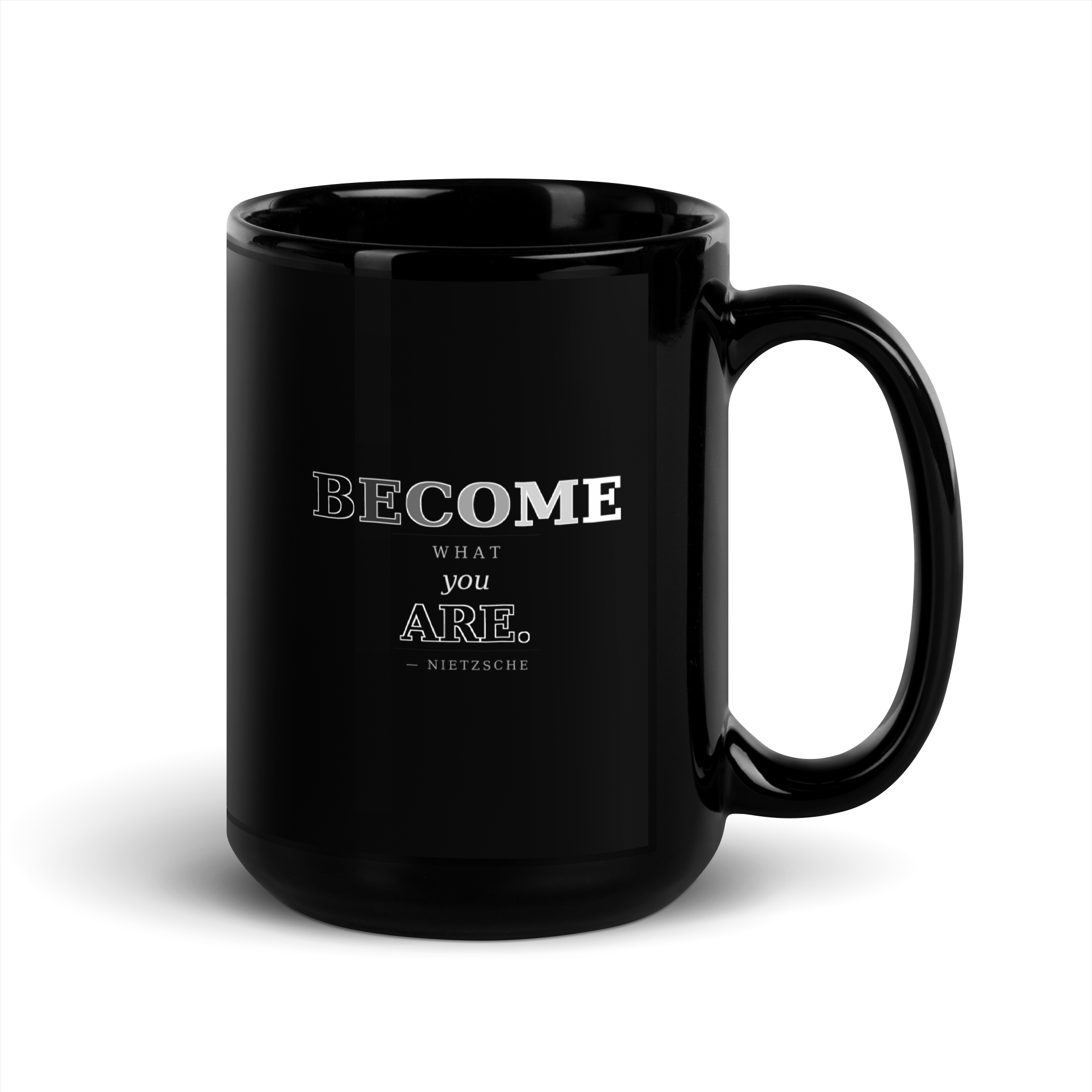 Uncovering Mug — Friedrich Nietzsche — BECOME what you ARE — handle right