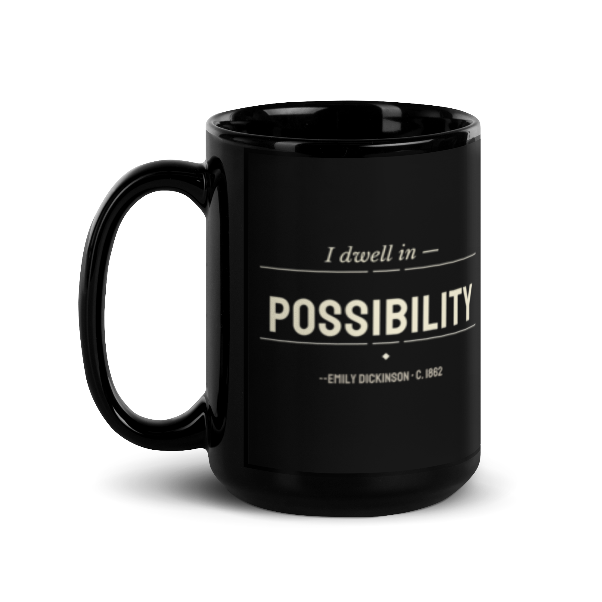 Possibility Mug — Emily Dickinson — literary drinkware — side view