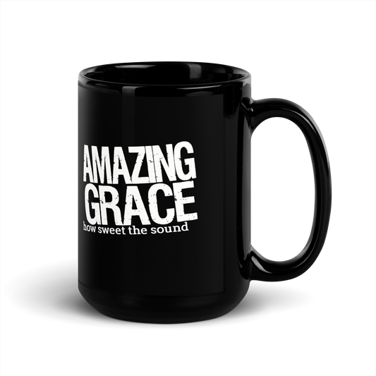 black ceramic mug with amazing grace print